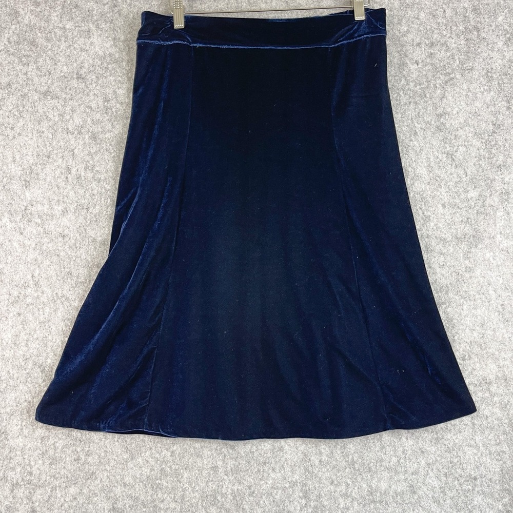 Quacker Factory Velvet Skirt Womens Large Blue Stretchy Pull On Stretchy